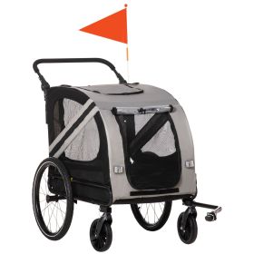 Pet Bike Trailer and Stroller 2-in-1 Grey with 4 Wheels Reflectors Safety Flag for Travel Pet Bike Trailer and Stroller 2-in-1 Grey with 4 Wheels Reflectors Safety Flag for Travel